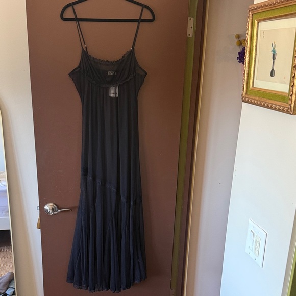 Intimately Free People Black Mesh and Lace Slip Dress
